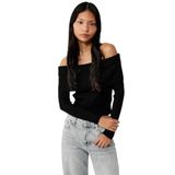 Uzun Kollu Slim Fit Omzu Açık Fitilli Triko Kazak