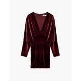 Uzun Kollu V Yaka Drapeli Dökümlü Bodycon Mini Kadife Abiye Elbise