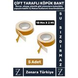 Uzun Ömürlü Ultra Güçlü Kolay Uygulanır Iz Bırakmaz Çift Taraflı Köpük Bant 18 mm x 2 Metre 5 Adet