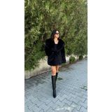 Uzun Şal Yaka Kemerli Kürk - Siyah