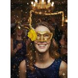 Uzun Tüylü Pullu Çiçekli Gold Altın Yılbaşı Kutlama Lüks Maske Gözlüğü