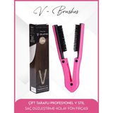 V Brushes Çift Taraflı Profesyönel V Stil, Saç Düzleştirme-Kolay Fön Fırçası Mor - Pembe