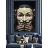 V Maskesi Anonim Yüz Ve Maymun Dekoratif Kanvas - Mdf Ahşap Tablo