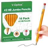 V-Opitos 14 Paket Jumbo #2 HB Çocuklar için Kalemler, Üçgen Şekilli Önceden Bilenmiş Ahşap Kasalı Kalemler, Üst Silgiler, Yürümeye Başlayan İlk Kalemler, İdeal Ev, Anaokulları, Okul Sınıf Malzemeleri