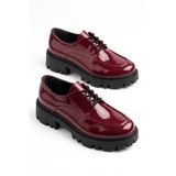 v.s.h velvet Kadın Bordo Rugan Bağcıklı Oxford Loafer Makosen Düz Taban Günlük Ofis Ayakkabı 142