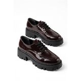 v.s.h velvet Kadın Kahverengi Rugan Bağcıklı Oxford Loafer Makosen Düz Taban Günlük Ofis Ayakkabı 142