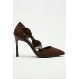 v.s.h velvet Kadın Kahverengi Saten Fiyonklu Sivri Burun 9 cm Ince Topuklu Stiletto Abiye Ayakkabı