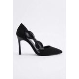 v.s.h velvet Kadın Saten Fiyonklu Sivri Burun 9 cm Ince Topuklu Stiletto Abiye Ayakkabı - Siyah