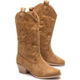 v.s.h velvet Sara Kadın Western Basklılı Taba Kovboy Çizme
