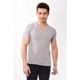 V Yaka Basic Slim Fit Erkek Tişört T-Shirt Gri