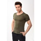 V Yaka Basic Slim Fit Erkek Tişört T-Shirt Haki - XL
