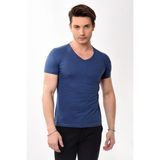 V Yaka Basic Slim Fit Erkek Tişört T-Shirt Lacivert