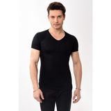 V Yaka Basic Slim Fit Erkek Tişört T-Shirt Siyah