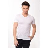 V Yaka Basic Slim Fit Erkek Tişört T-Shirt (XL, Beyaz)