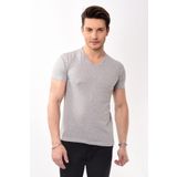 V Yaka Basic Slim Fit Erkek Tişört T-Shirt (XL, Gri)