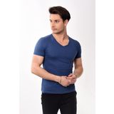 V Yaka Basic Slim Fit Erkek Tişört T-Shirt (XL, Lacivert)