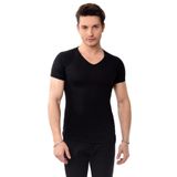 V Yaka Basic Slim Fit Erkek Tişört T-Shirt (XL, Siyah)