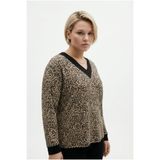 V Yaka Bluz – Ribanalı Yaka ve Manşet, Rahat Kesim-Çıtır Leopar-5XL