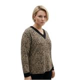 V Yaka Bluz – Ribanalı Yaka ve Manşet, Rahat Kesim-Çıtır Leopar-6XL