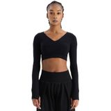 V Yaka Ekstra Soft Crop Top (SİYAH, S)