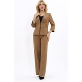 V Yaka Kısa Ceket & Bol Paça Pantolon Takım-Camel - 40