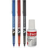 V5 Hi-Tecpoint Iğne Uçlu Pilot Roller Kalem Mavi Siyah Kırmızı 3 Adet - Globox Sıvı Daksil Hediyeli