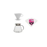 V60 Porselen Drıpper No.2 & Harıo V60 Filtre Kağıdı 100Lü & Cam Kahve Servis Potu