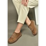 V999060501 Kahverengi Hakiki Deri Nubuk Kadın Spor Ayakkabı Sneakers