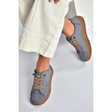 V999060501 Mavi Hakiki Deri Nubuk Kadın Spor Ayakkabı Sneakers