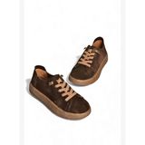 V999060502 Kahverengi Hakiki Deri Süet Kadın Spor Ayakkabı Sneakers