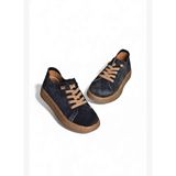 V999060502 Lacivert Hakiki Deri Süet Kadın Spor Ayakkabı Sneakers