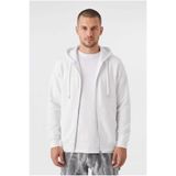 VACHT Erkek Beyaz Renkli Kapüşonlu Fermuarlı 3 Üç İplik Polar Kanguru Oversize Hırka Zip Up Hoodie