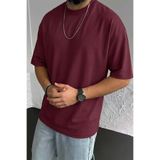 VACHT Erkek Bordo Düz Basic Baskısız Oversize Salaş Tişört