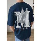 VACHT Erkek Mythical Pegasus Baskılı Lacivert Bisiklet Yaka Oversize Salaş Tişört