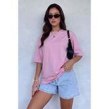 VACHT Kadın Oversize Salaş Tişört Basic Düz Baskısız Açık Pembe