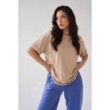 VACHT Kadın Oversize Salaş Tişört Basic Düz Baskısız Camel