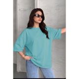 VACHT Kadın Oversize Salaş Tişört Basic Düz Baskısız Mint Yeşili