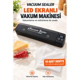 Vacuum Sealer LED Ekranlı Gıda Vakum Makinesi ve Poşet Yapıştırma Mühürleme Cihazı Vakum Poşeti Hediyeli