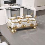 Vadi Autumn Gold Detaylı Metal Kaşıklı Porselen 6'lı Dondurma Kase Seti Çerezlik Reçellik Sosluk