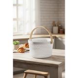Vadi Beyaz Ahşap Saplı Yuvarlak Metal Tel Sepet Organizer Modern Dekoratif Sunum & Meyvelik