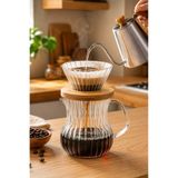 Vadi Borosilikat Cam V60 Dripper Seti Ahşap Standlı Filtre Kahve Demleme Sürahisi