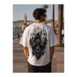 Vael collections Erkek Oversize Beyaz T-Shirt Kök Tengri Türk Mitolojisi Baskılı Premium Pamuk Streetwear