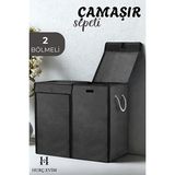 Vaelmont Çift Bölmeli Su Geçirmez Katlanabilir Çamaşır Çamaşır Sepeti - Seçenek 1 - Siyah