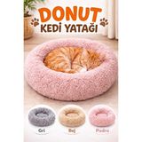 Vaelmont Gri Bej Pudra Donut Peluş Kedi Yatağı - Yuvarlak ve Yumuşak Konforlu Tasarı - Seçenek 1 - Siyah