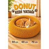 Vaelmont Yumuşak Peluş Donut Kedi Yatağı - Yuvarlak ve Rahat Tasarım, Hardal Renkli - Seçenek 1 - Siyah