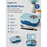 Vagon Life BL70100 Mavi 900 ml Çorba Kaseli 3 Bölmeli Paslanmaz Çelik Lunch Box Beslenme Kabı