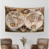Vagonik Antik Dünya Hondius 1630 Dünya Haritası Duvar Örtüsü Halısı Renkli 140 x 100 Cm - 100 x 150 cm