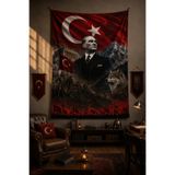 Vagonik Atatürk, Anıtkabir ve Kurt Temalı Duvar Örtüsü Afişi Kalın Kumaş