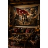 Vagonik Atatürk ve Atilla Kurt Temalı Duvar Örtüsü Afişi Kalın Kumaş