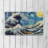 Vagonik Büyük Dalga Yıldızlı Gece Dijital Baskılı 50X70CM Dekoratif Çok Amaçlı Iç ve Dış Kapı Paspası - 50 x 70 cm - Mavi